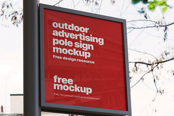Perspective View of Outdoor Advertising Pole Sign Mockup
