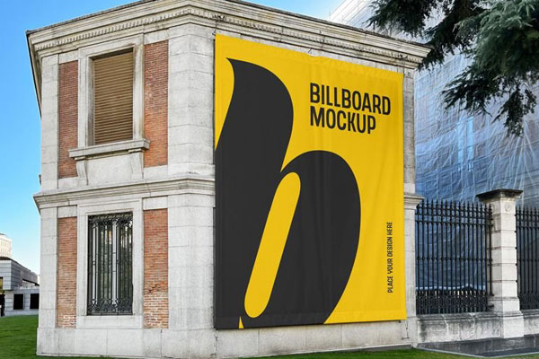 Perspective View of Outdoor Billboard Mockup on Building