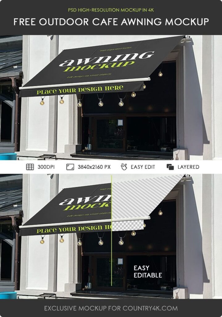 Perspective View of Outdoor Cafe Awning Mockup