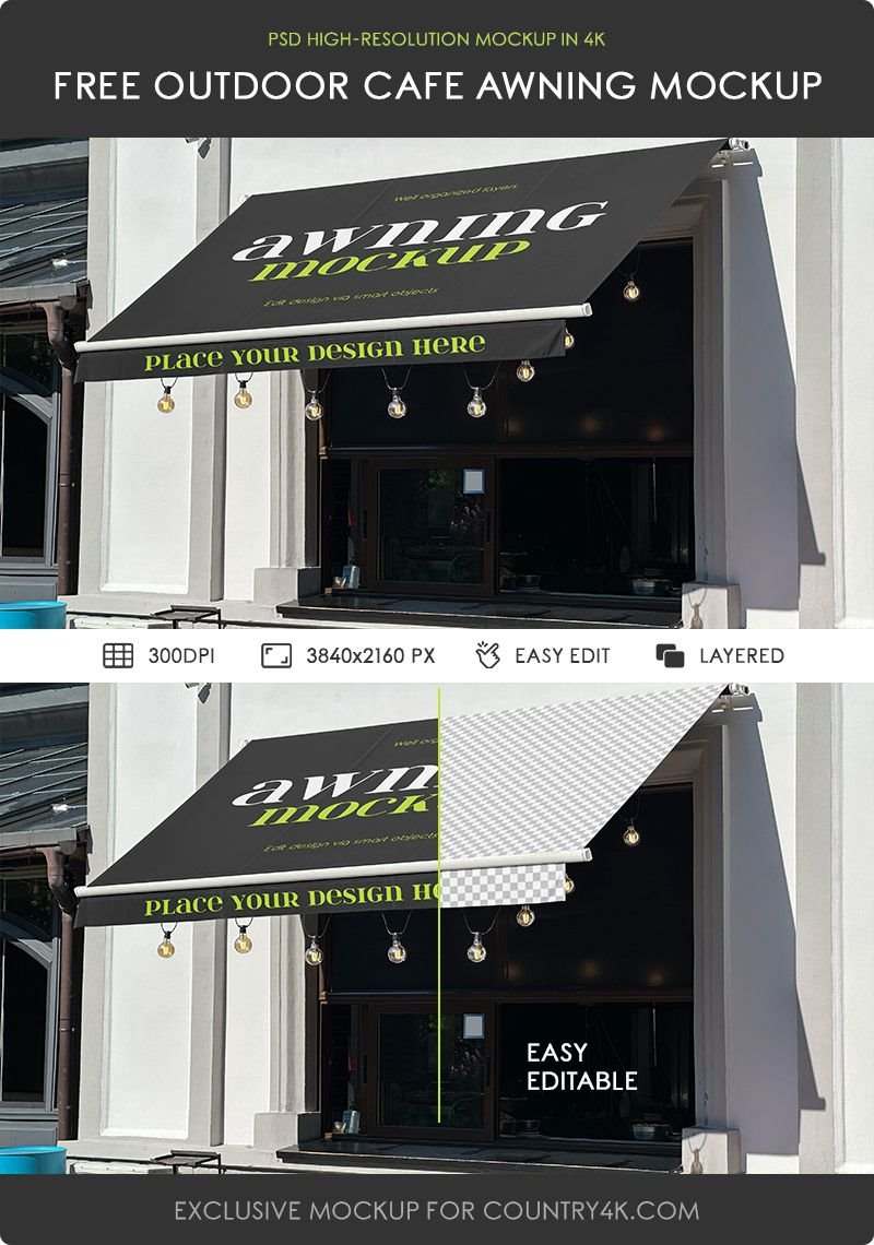 Perspective View of Outdoor Cafe Awning Mockup FREE PSD