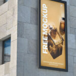Perspective View of Outdoor Vertical Billboard Mockup on Building