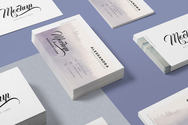Perspective View of Packs of Isometric Business Cards Mockup