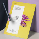 Perspective View of Paper Against Wall and Floating Pen Mockup