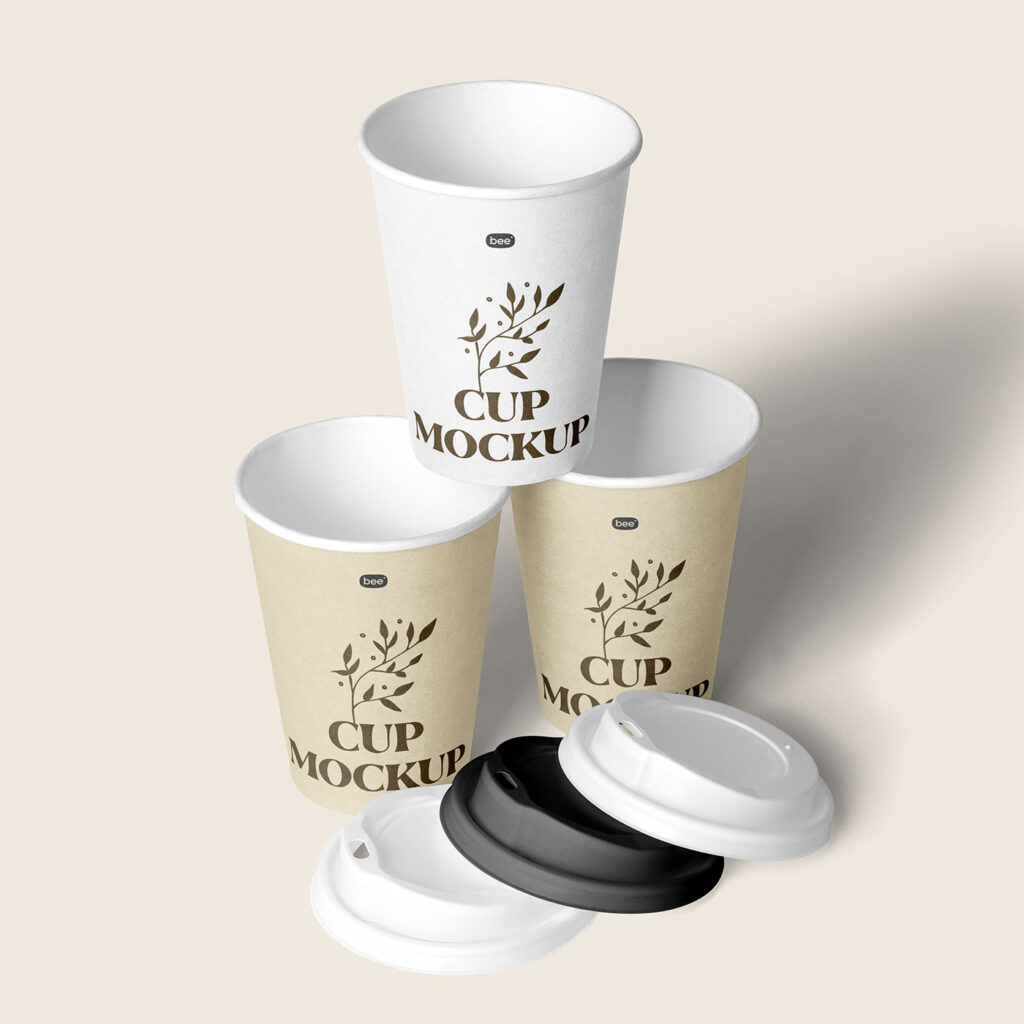 Perspective View of Paper Cup Stack Mockup