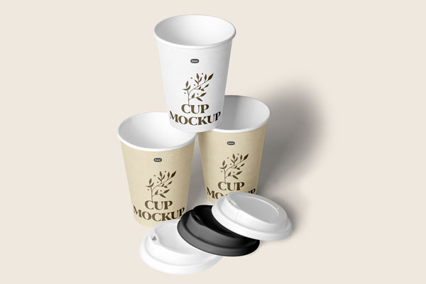 Perspective View of Paper Cup Stack Mockup