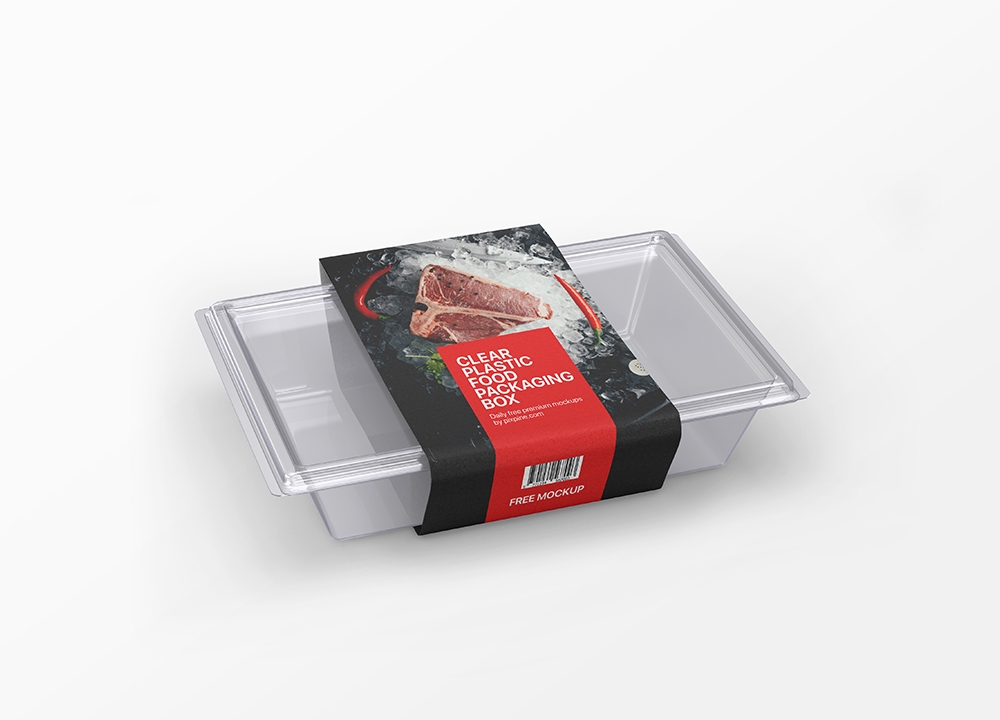 Perspective View of Plastic Food Packaging Box Mockup