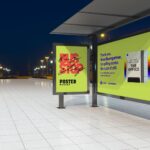Perspective View of Realistic Bus Stop Posters Mockup