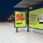 Perspective View of Realistic Bus Stop Posters Mockup