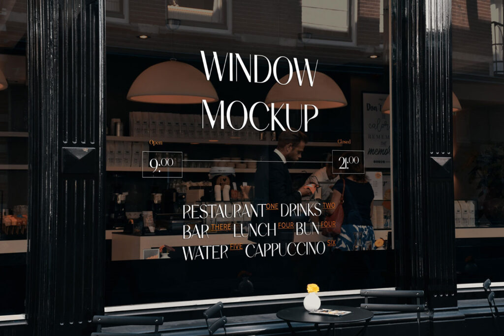 Perspective View of Realistic Restaurant Window Mockup