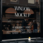 Perspective View of Realistic Restaurant Window Mockup