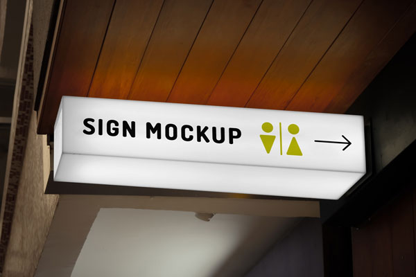 Perspective View of Rectangle Light Sign Mockup