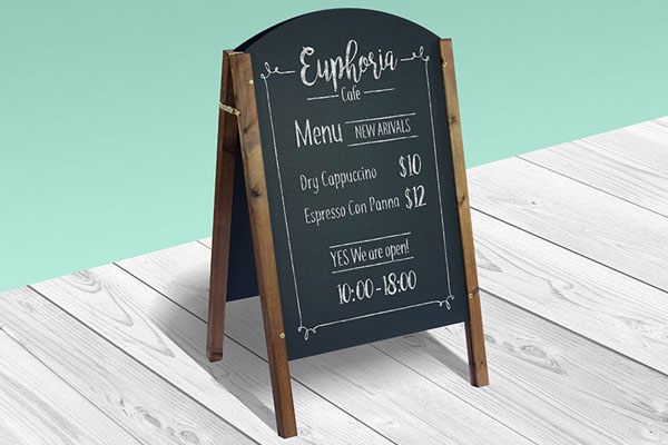 Perspective View of Restaurant Menu on A_Frame Chalkboard Mockup