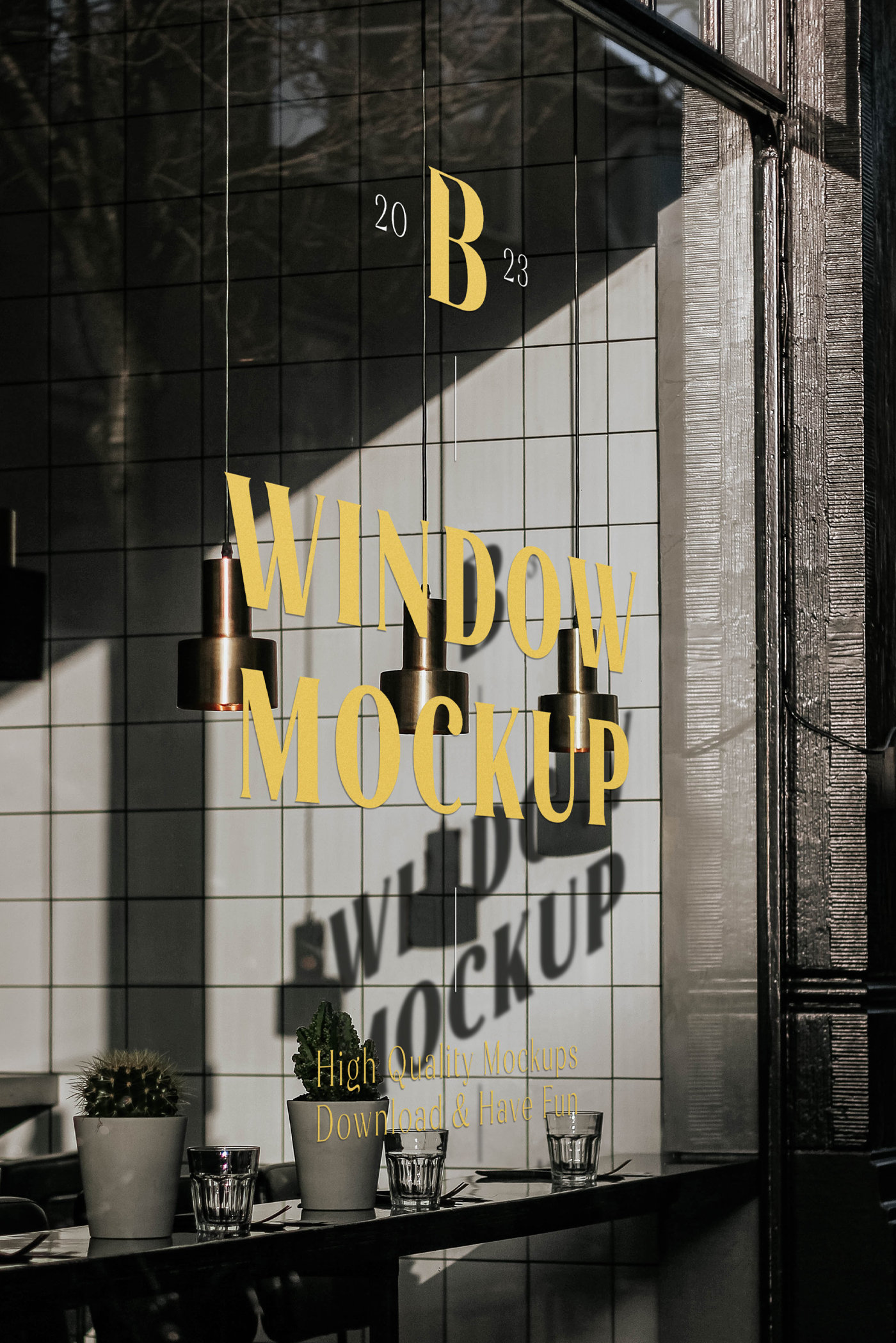 Perspective View of Restaurant Window Mockup FREE PSD