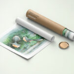 Perspective View of Rolled Canvas Poster Mockup with Paper Tube