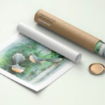 Perspective View of Rolled Canvas Poster Mockup with Paper Tube