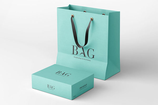 Perspective View of Shopping Bag Mockup with Box