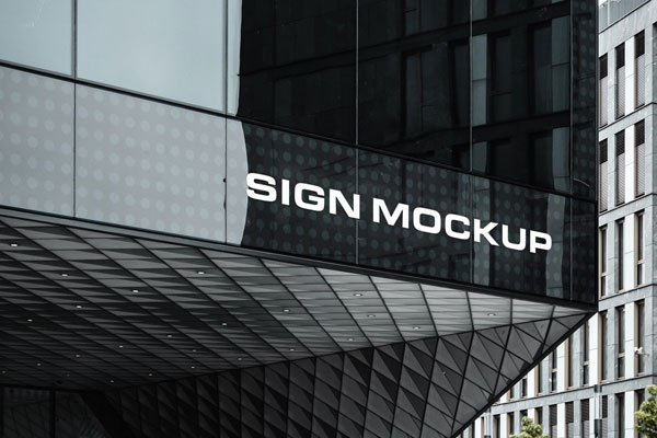 Perspective View of Sign Mockup on Corporate Building