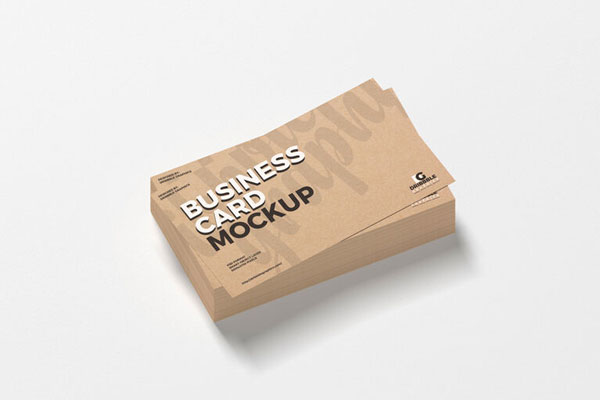 Perspective View of Single Stack of Kraft Business Cards Mockup