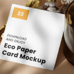 Perspective View of Square Card Mockup with Glass Vase