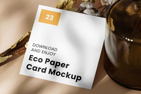 Perspective View of Square Card Mockup with Glass Vase