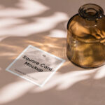 Perspective View of Square Card Mockup with Vase