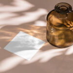 Perspective View of Square Card Mockup with Vase