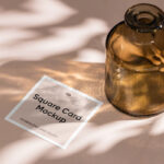 Perspective View of Square Card Mockup with Vase