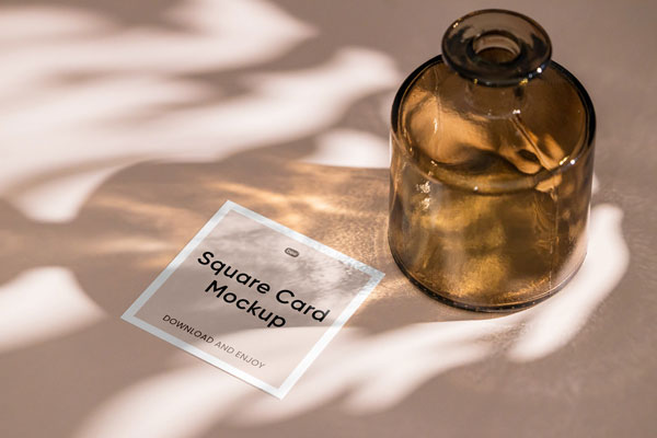 Perspective View of Square Card Mockup with Vase