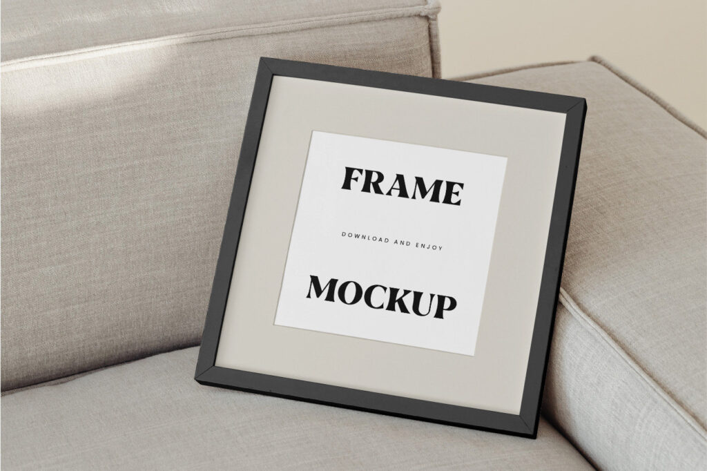 Perspective View of Square Frame Mockup on Couch