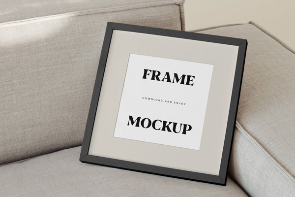 Perspective View of Square Frame Mockup on Couch