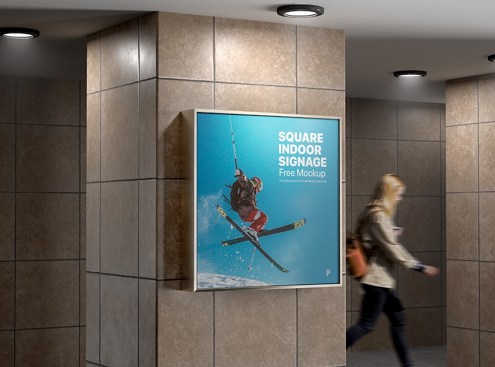 Perspective View of Square Indoor Signage Mockup