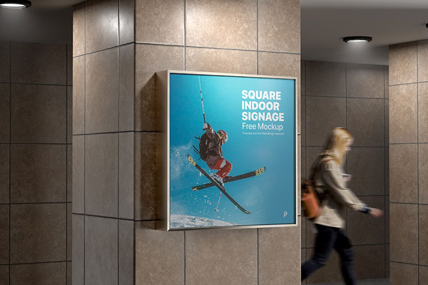Perspective View of Square Indoor Signage Mockup