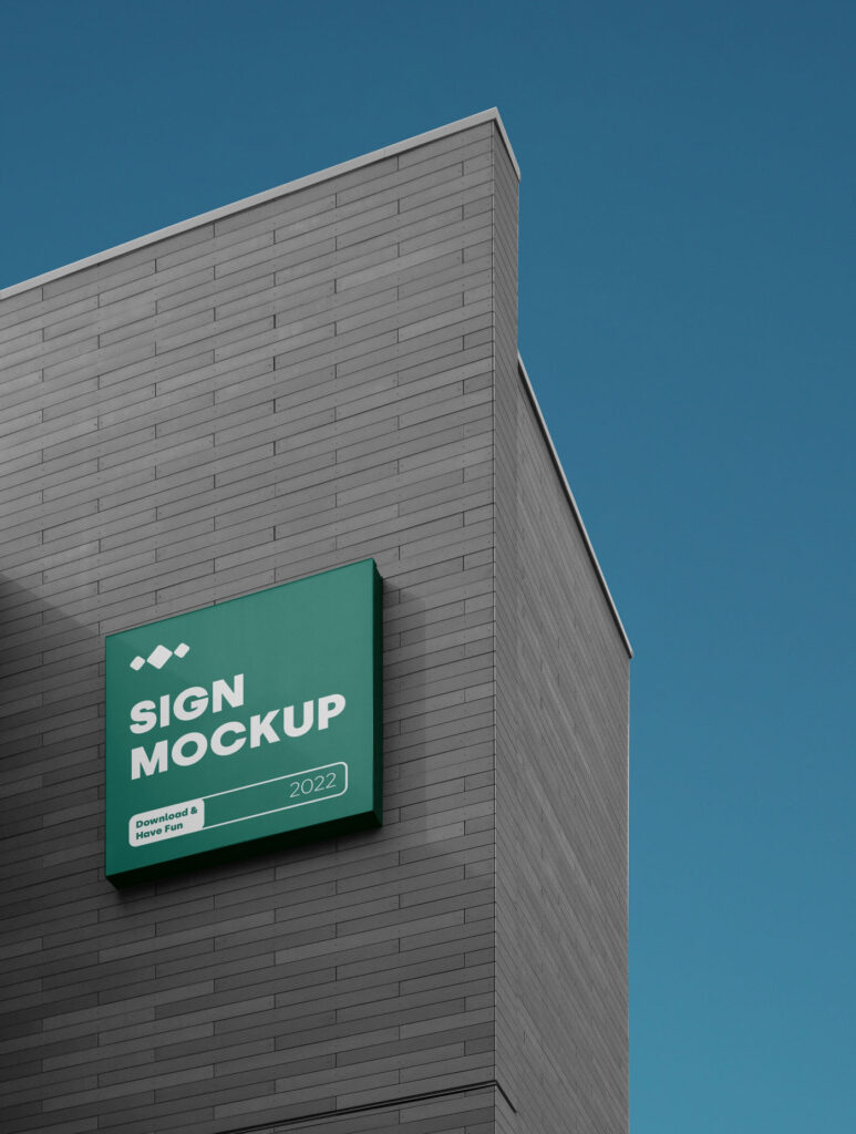 Perspective View of Square Sign Mockup on Brick Building