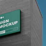 Perspective View of Square Sign Mockup on Brick Building
