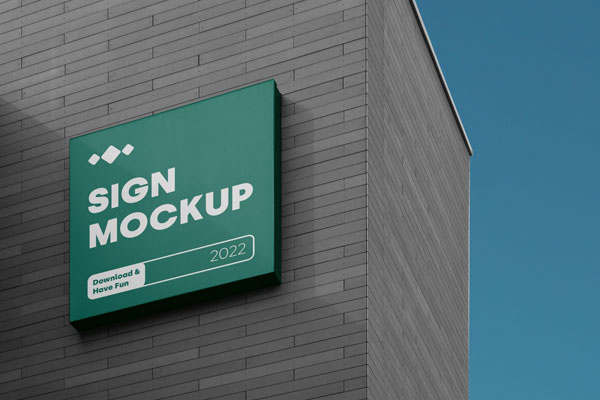 Perspective View of Square Sign Mockup on Brick Building