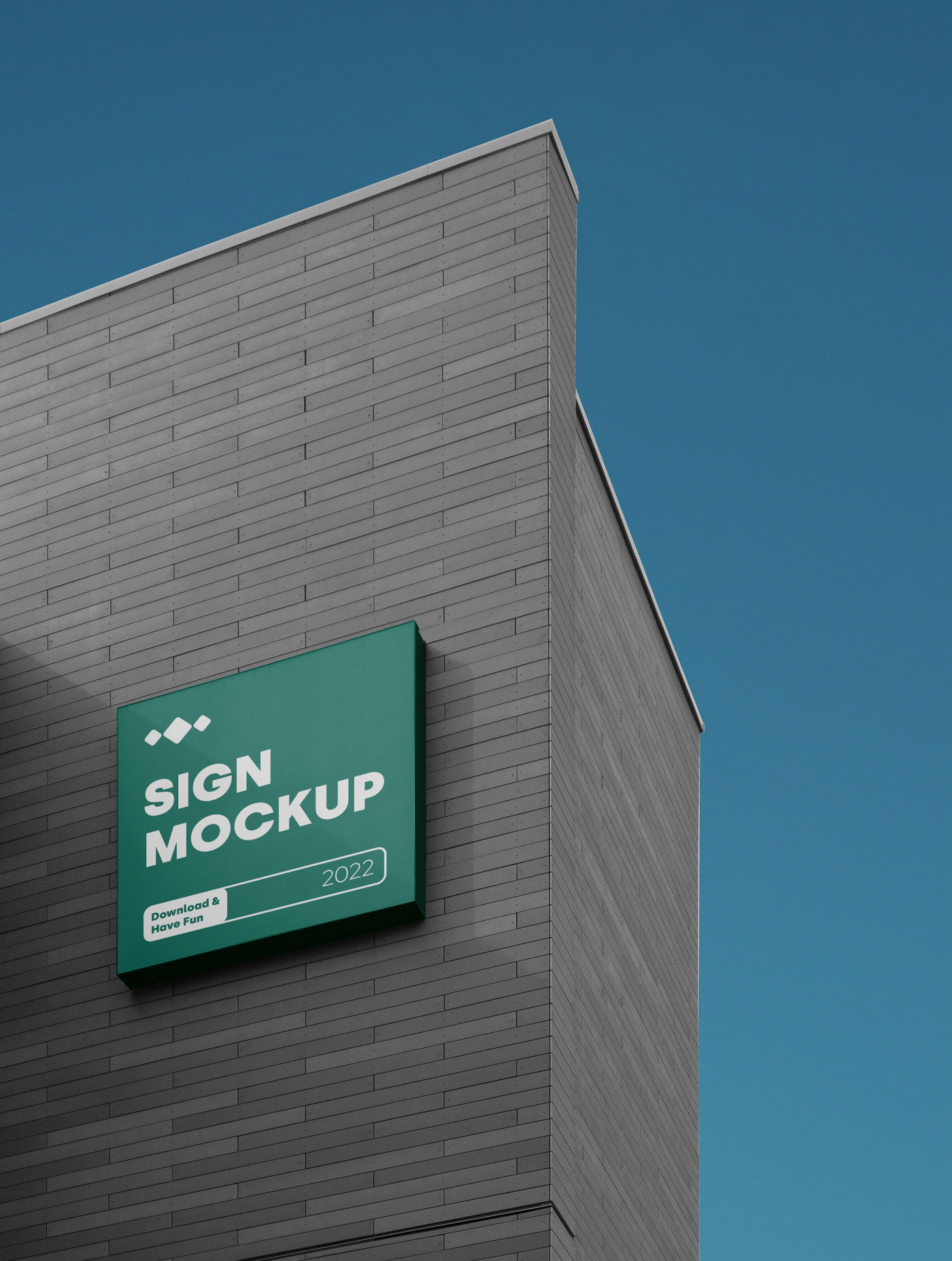 Perspective View of Square Sign Mockup on Brick Building FREE PSD