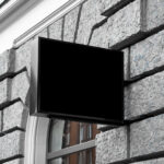 Perspective View of Square Sign Mockup on Building