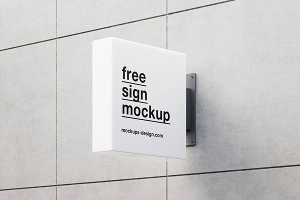 Perspective View of Square Sign Mockup on Building Wall