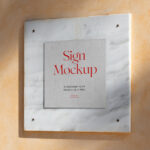 Perspective View of Square Sign Mockup on Marble