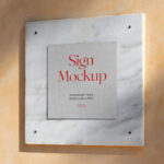 Perspective View of Square Sign Mockup on Marble
