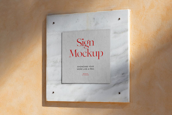 Perspective View of Square Sign Mockup on Marble