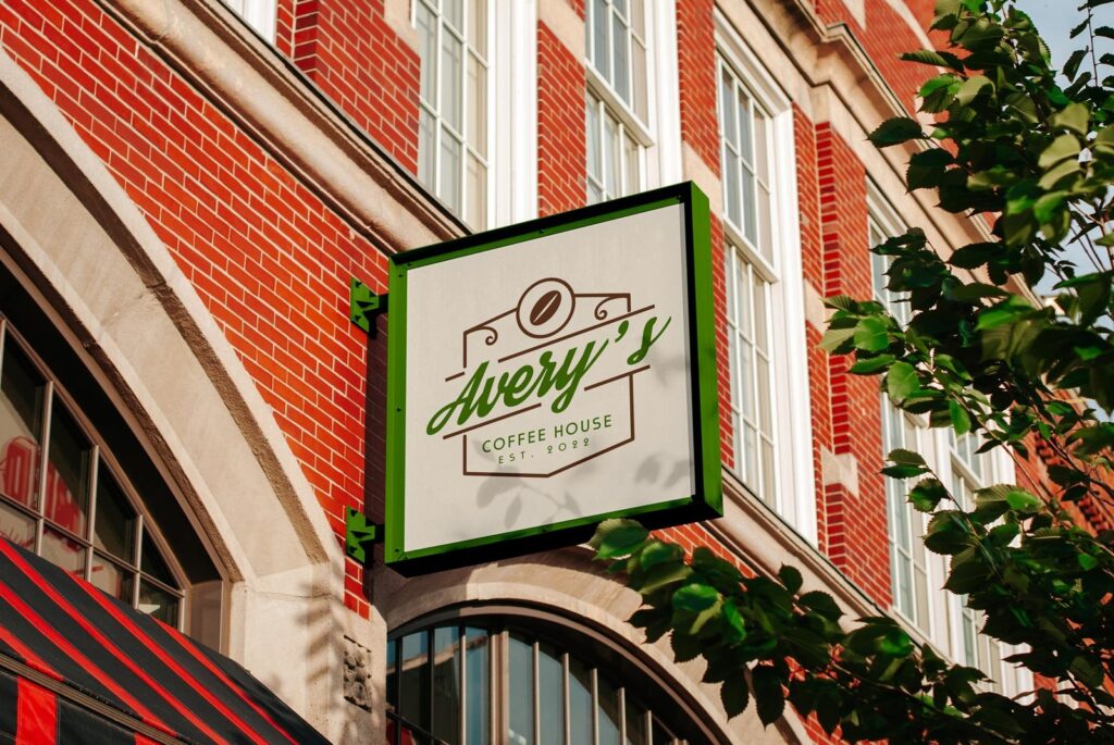 Perspective View of Square Signboard Mockup on Building