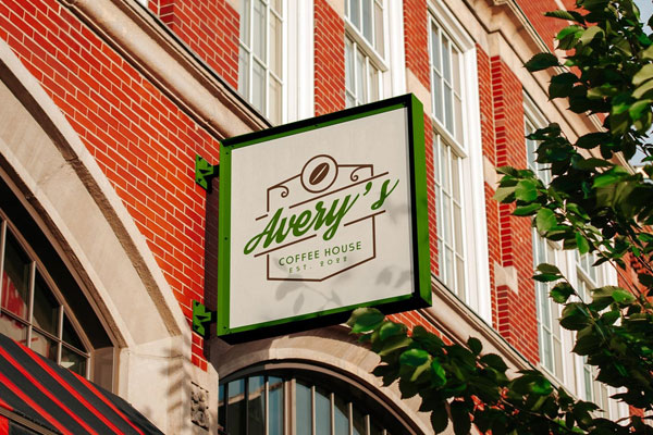 Perspective View of Square Signboard Mockup on Building