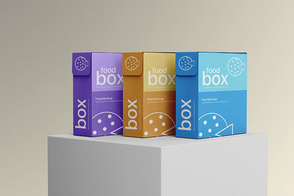 Perspective View of Standing Food Packaging Box Mockup