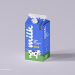 Perspective View of Standing Milk Carton Box Packaging Mockup