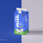 Perspective View of Standing Milk Carton Box Packaging Mockup