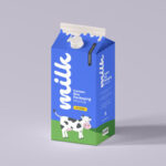Perspective View of Standing Milk Carton Box Packaging Mockup
