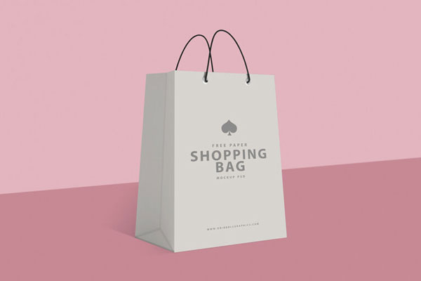 Perspective View of Standing Paper Shopping Bag Mockup