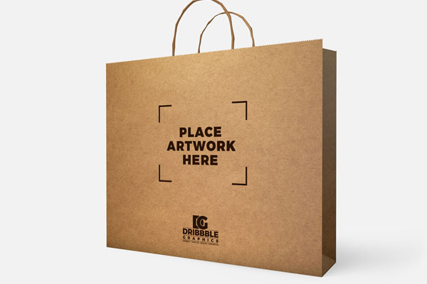 Perspective View of Standing Paper Shopping Bag Mockup