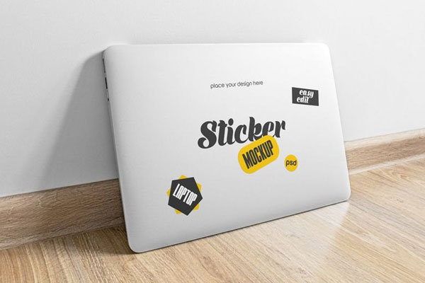 Perspective View of Sticker MacBook Air Mockup
